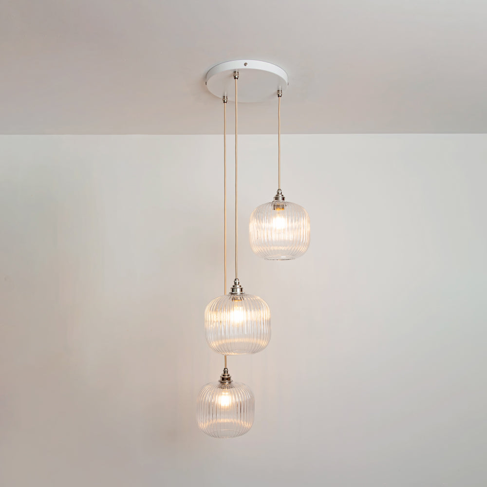 Small Clear Reeded Triple Drop Pendant