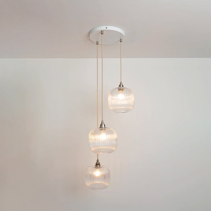 Small Clear Reeded Triple Drop Pendant