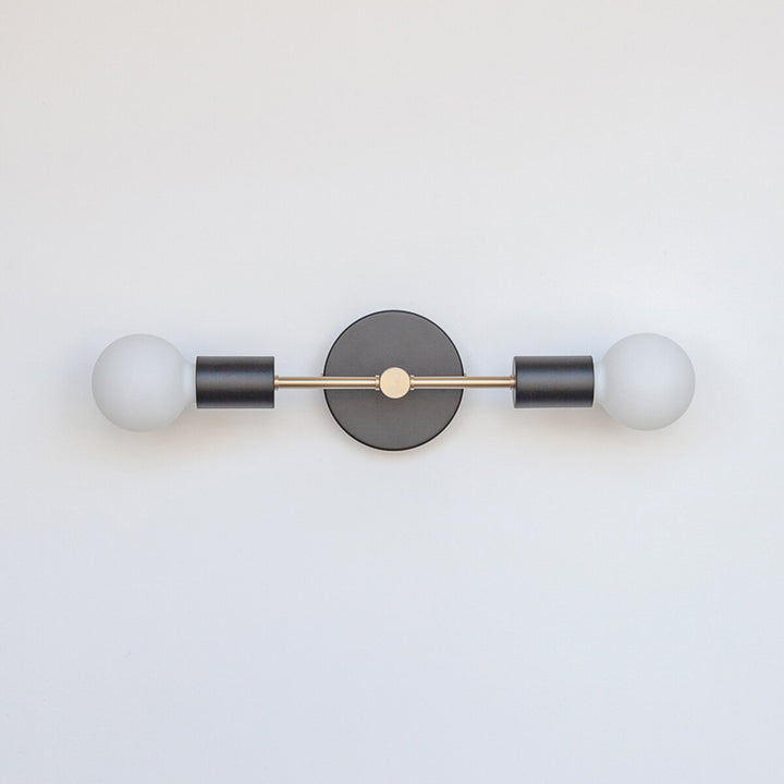 Double Arm Wall Light - Black with Brass