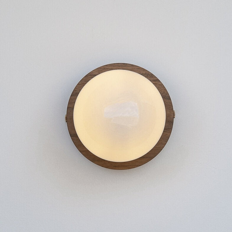 Opal Glass Flush Wall Light - Hardwood