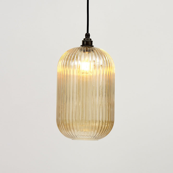 Long Clear Reeded Glass Cylinder Pendant Light