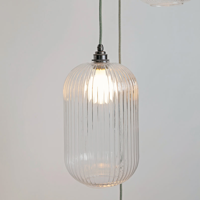 Long Clear Reeded Triple Drop Pendant