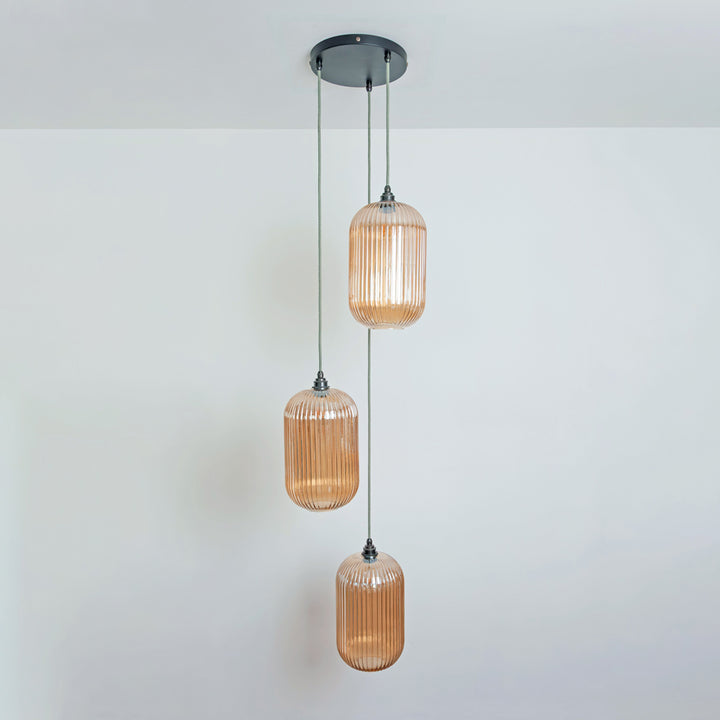 Long Amber Reeded Triple Drop Pendant
