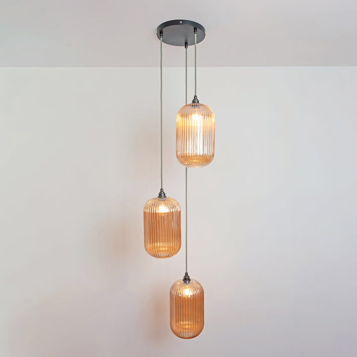 Long Amber Reeded Triple Drop Pendant