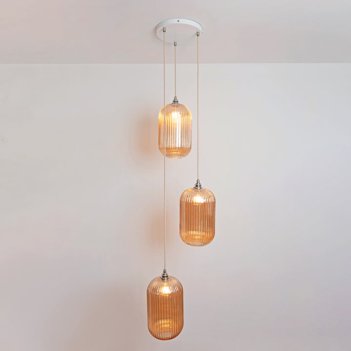 Long Amber Reeded Triple Drop Pendant
