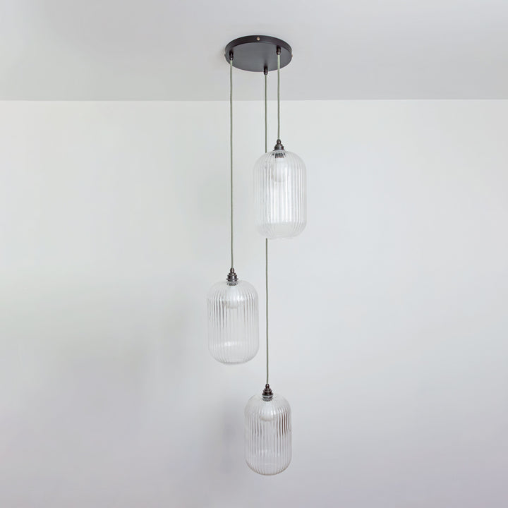 Long Clear Reeded Triple Drop Pendant