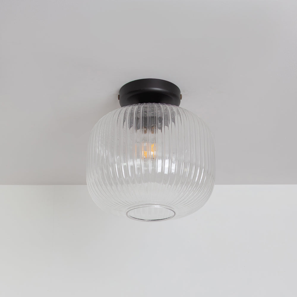 Clear Reeded Glass Flush Ceiling Light
