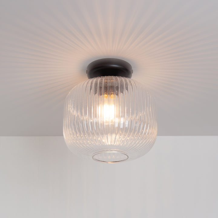 Clear Reeded Glass Flush Ceiling Light
