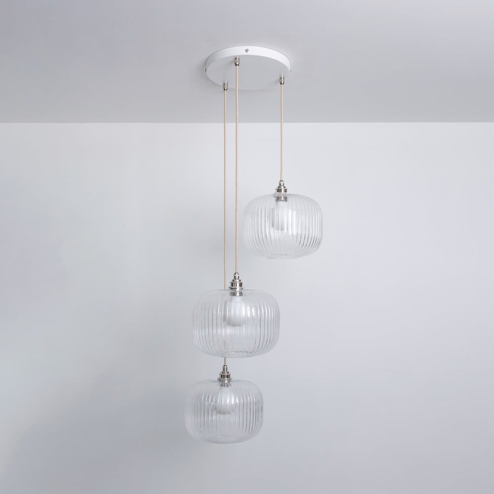 Clear Reeded Triple Drop Pendant