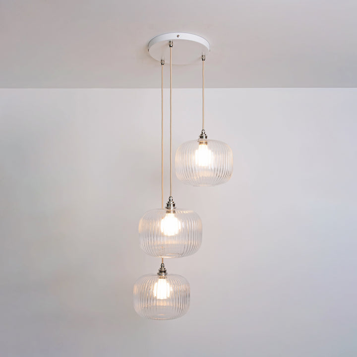Clear Reeded Triple Drop Pendant