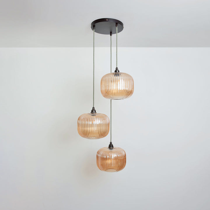 Amber Reeded Triple Drop Pendant