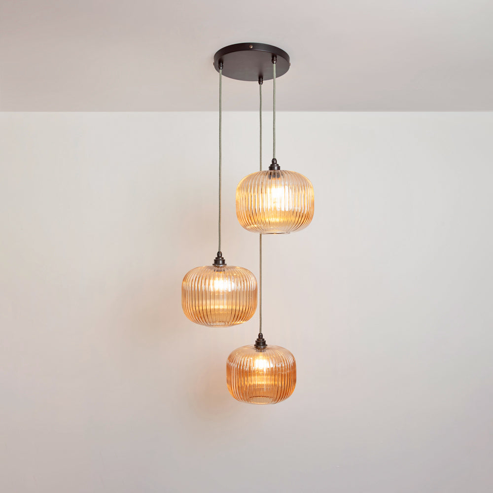 Amber Reeded Triple Drop Pendant