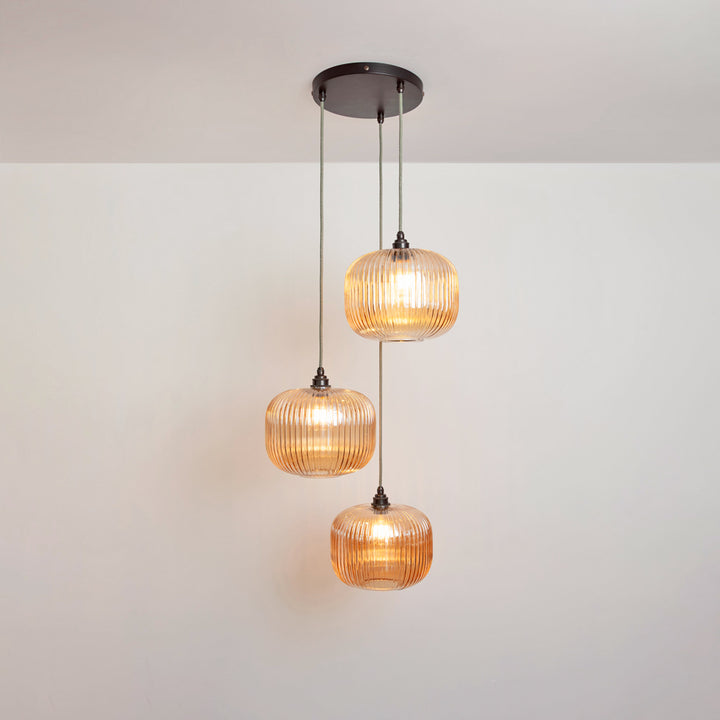 Amber Reeded Triple Drop Pendant