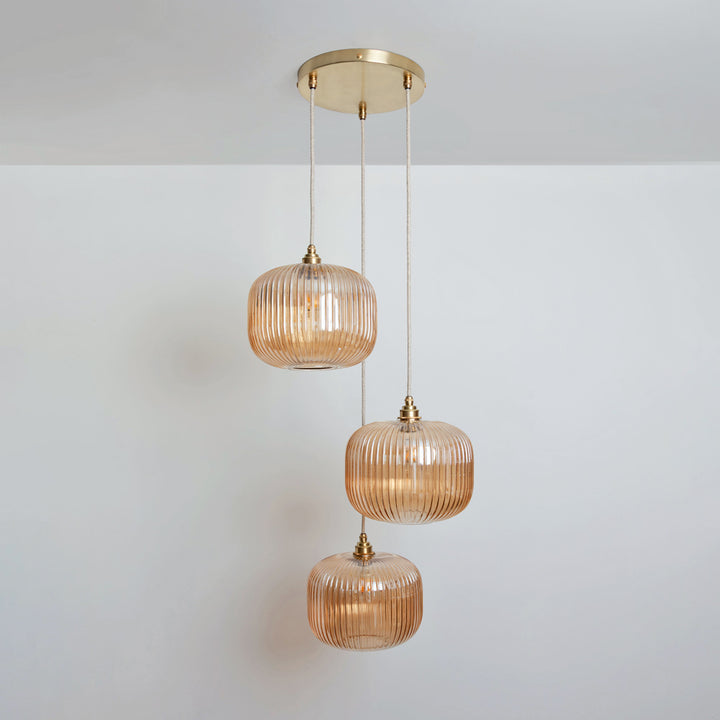 Amber Reeded Triple Drop Pendant
