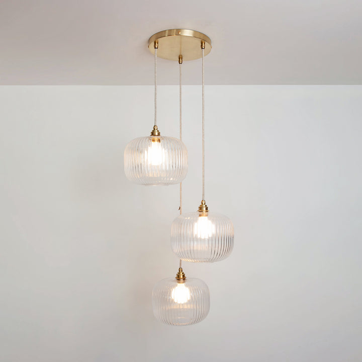 Clear Reeded Triple Drop Pendant