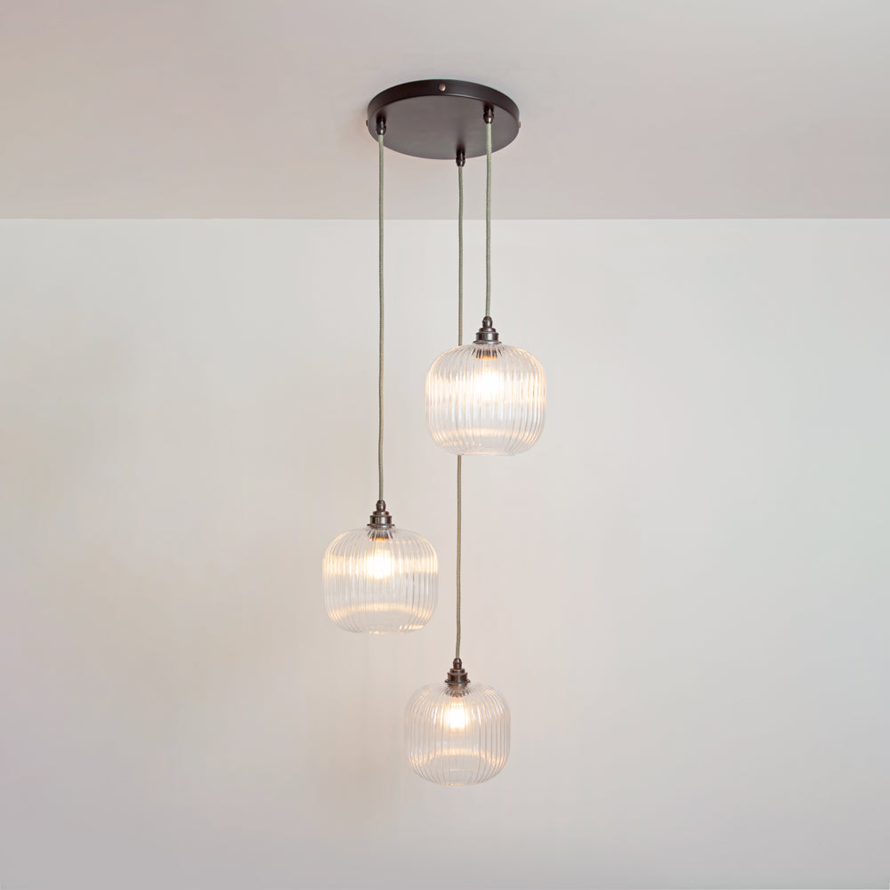 Small Clear Reeded Triple Drop Pendant