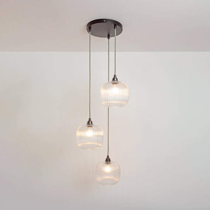 Small Clear Reeded Triple Drop Pendant