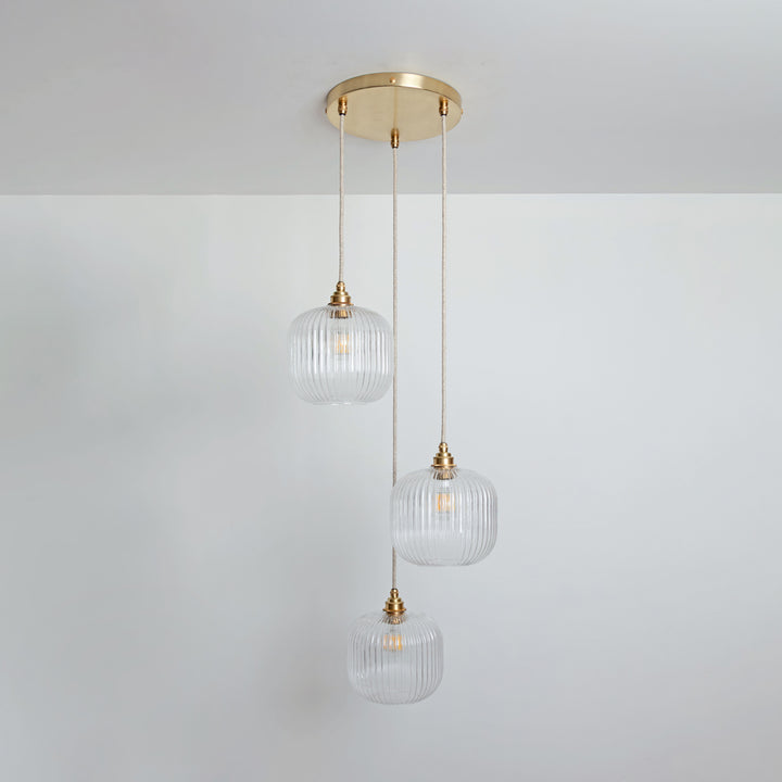 Small Clear Reeded Triple Drop Pendant