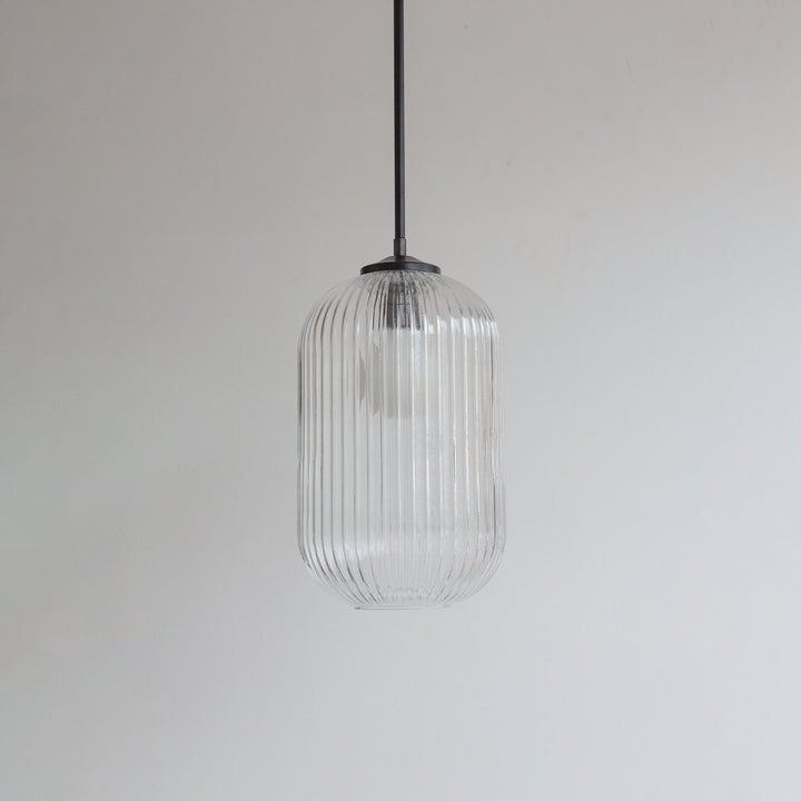 Long Clear Reeded Glass Stemmed Pendant Light