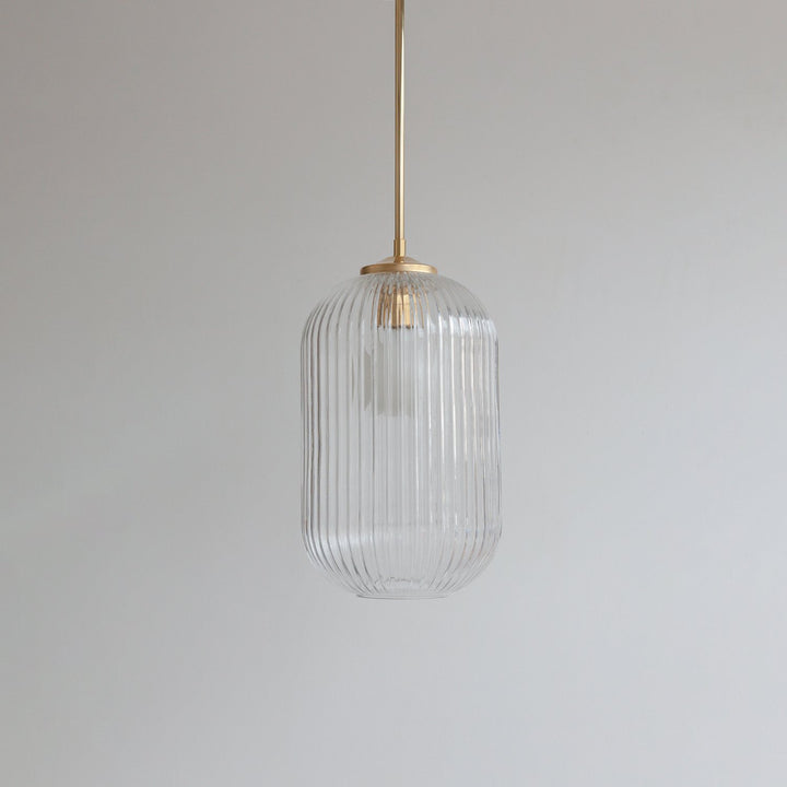 Long Clear Reeded Glass Stemmed Pendant Light