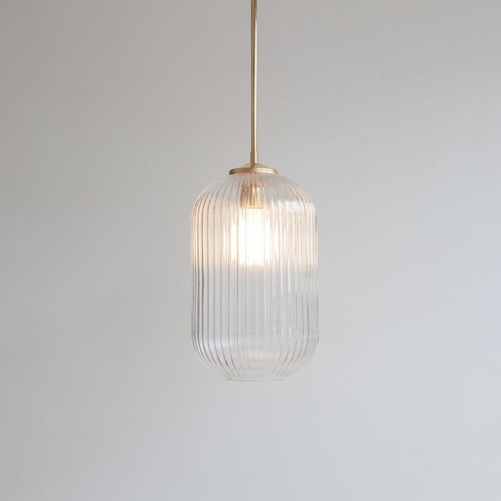 Long Clear Reeded Glass Stemmed Pendant Light