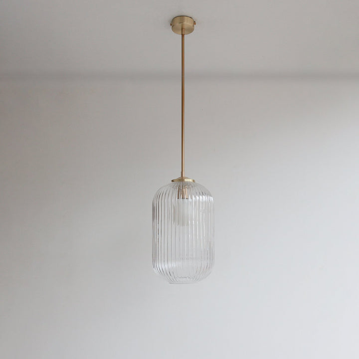 Long Clear Reeded Glass Stemmed Pendant Light