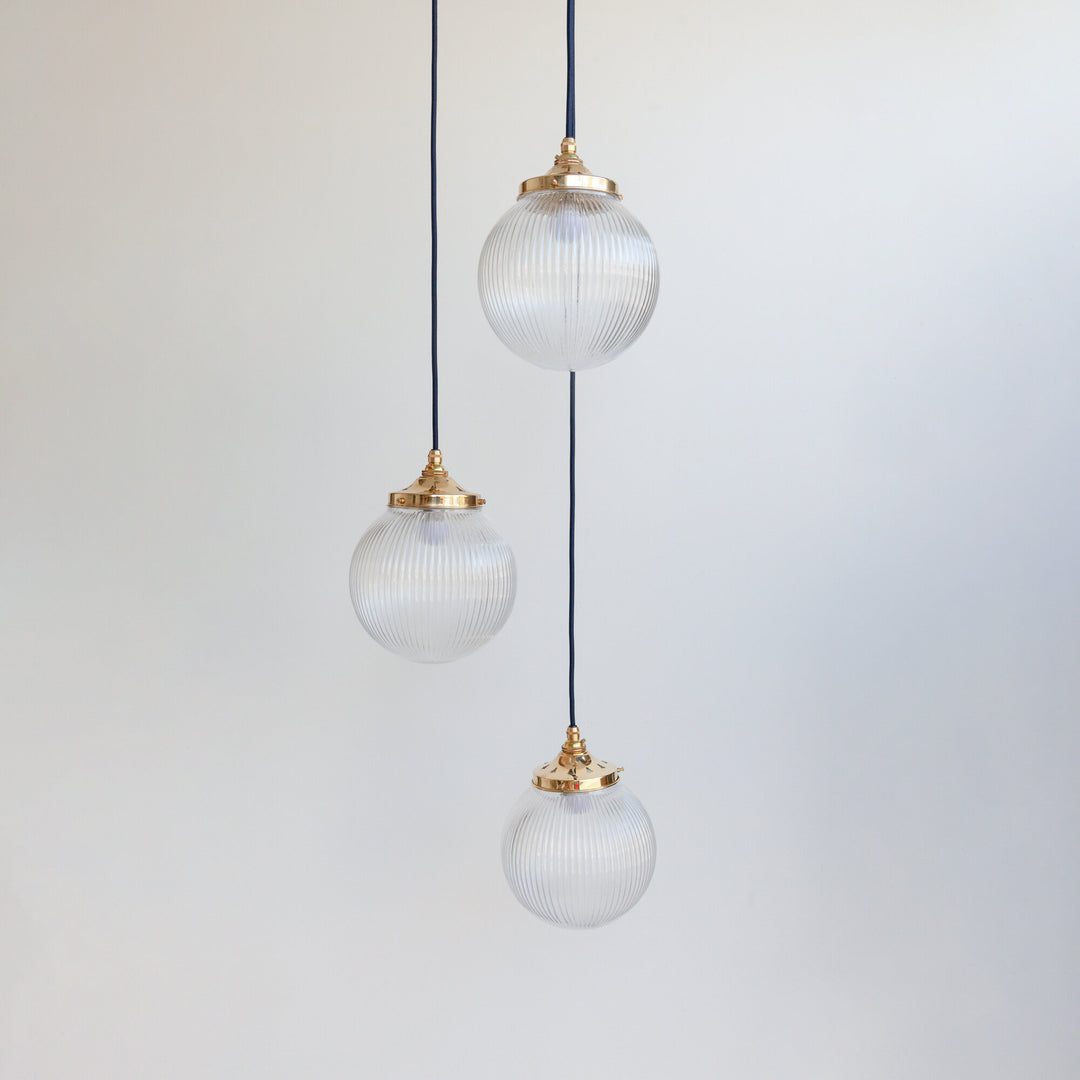 Reeded Globe Triple Drop Pendant