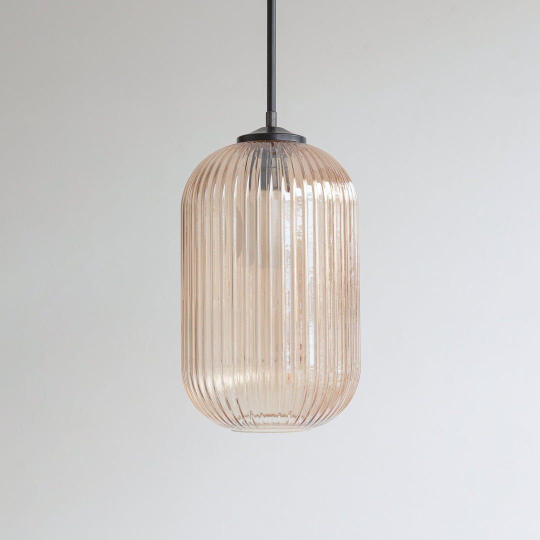 Long Amber Reeded Glass Stemmed Pendant Light