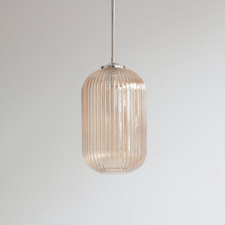 Long Amber Reeded Glass Stemmed Pendant Light