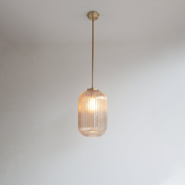 Long Amber Reeded Glass Stemmed Pendant Light