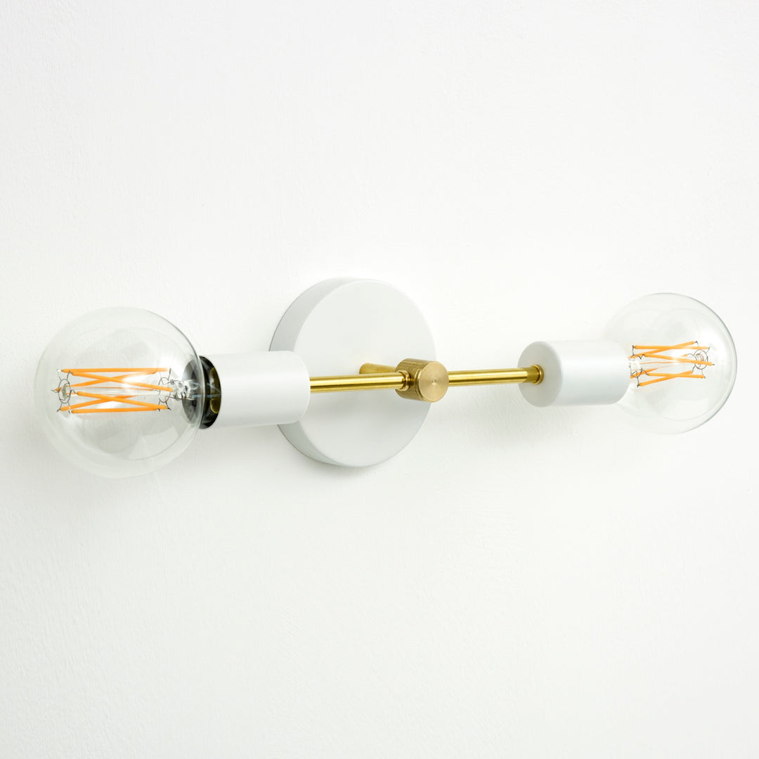 Double Arm Wall Light - White and Brass
