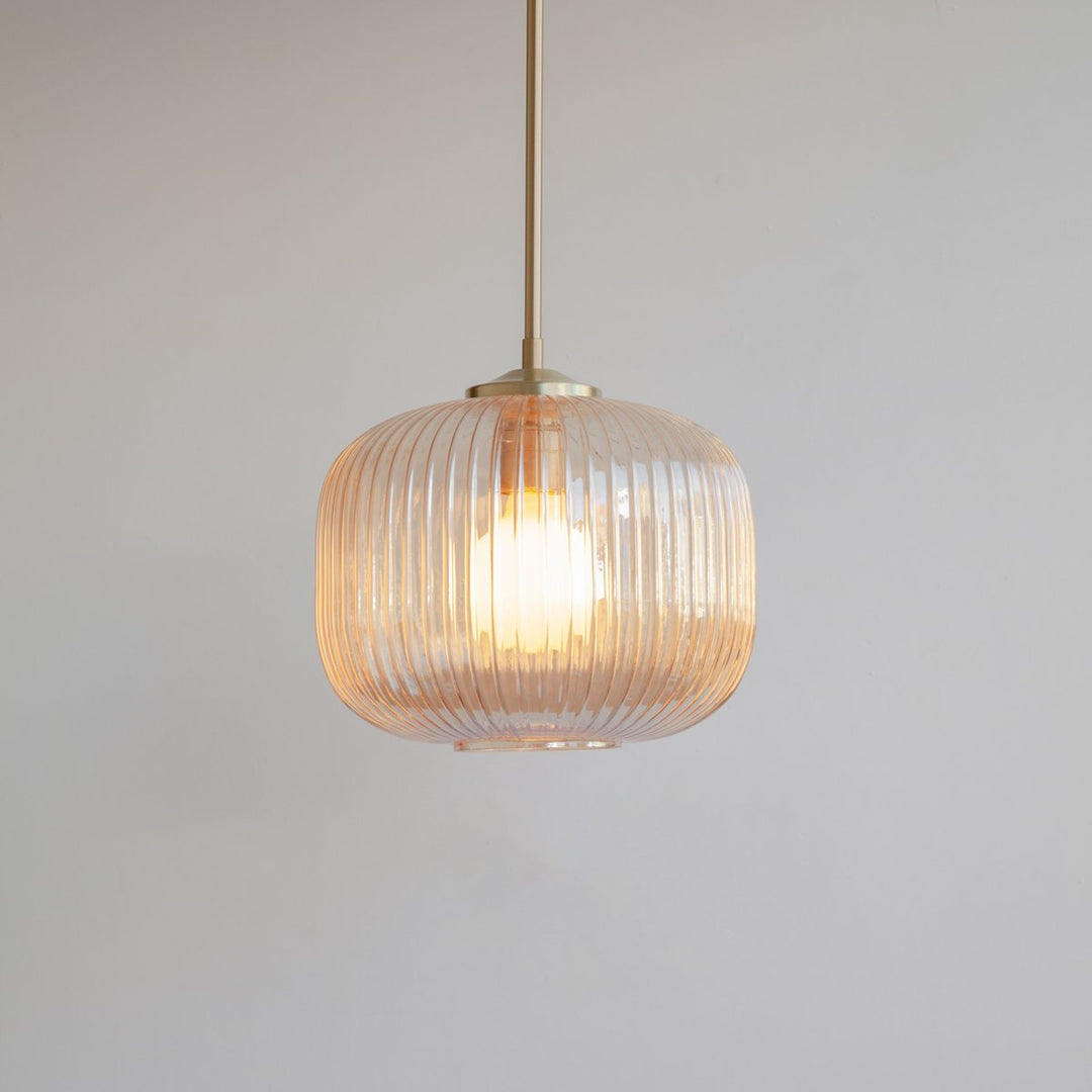 Amber Reeded Glass Stemmed Pendant Light