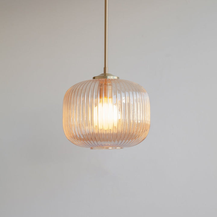 Amber Reeded Glass Stemmed Pendant Light