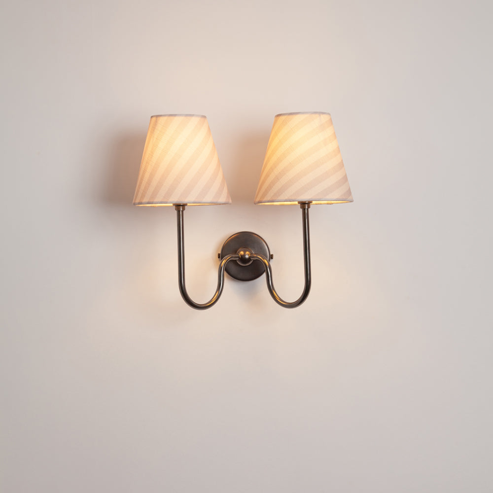 "Juno" Double Wall Light - Striped Linen