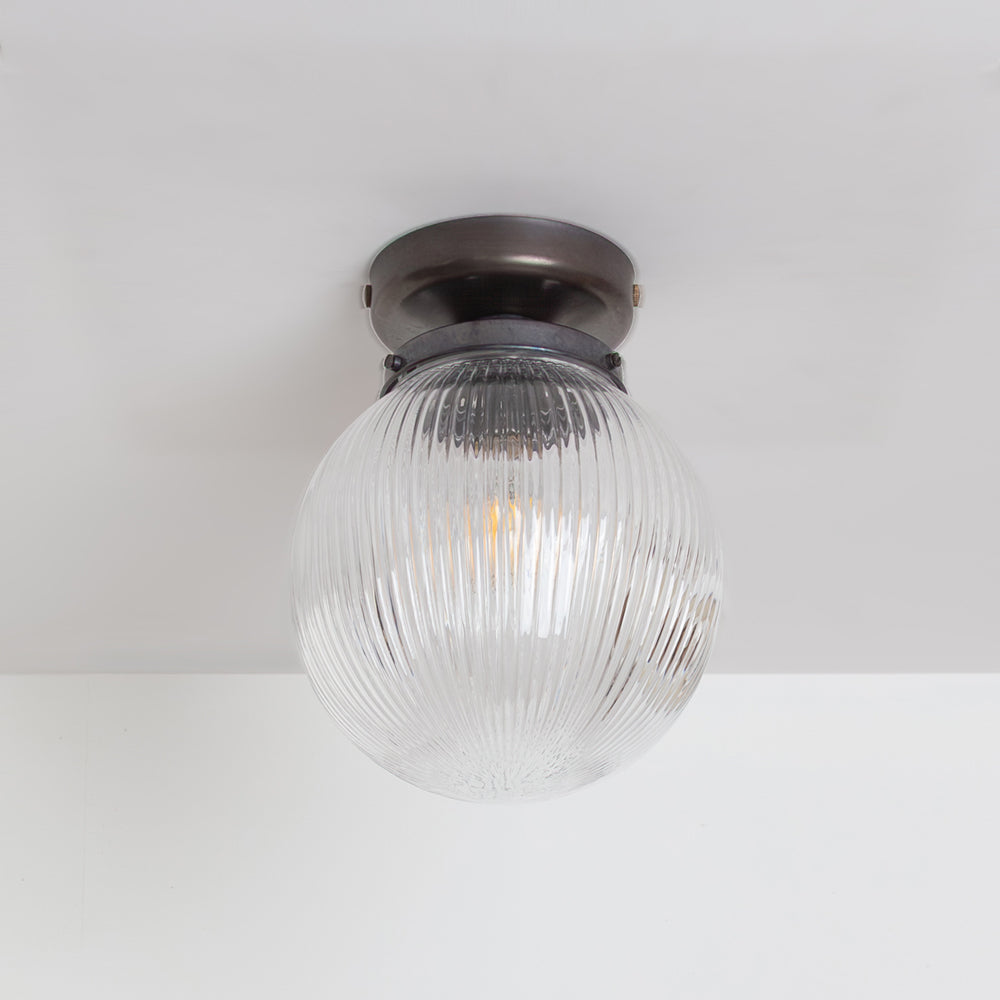 Clear Reeded Glass Globe Ceiling Light