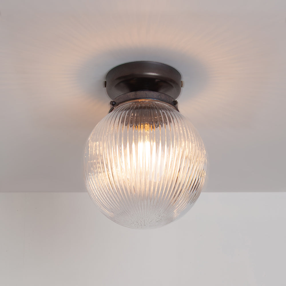 Clear Reeded Glass Globe Ceiling Light