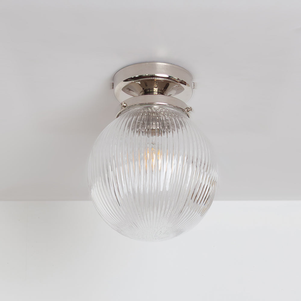 Clear Reeded Glass Globe Ceiling Light