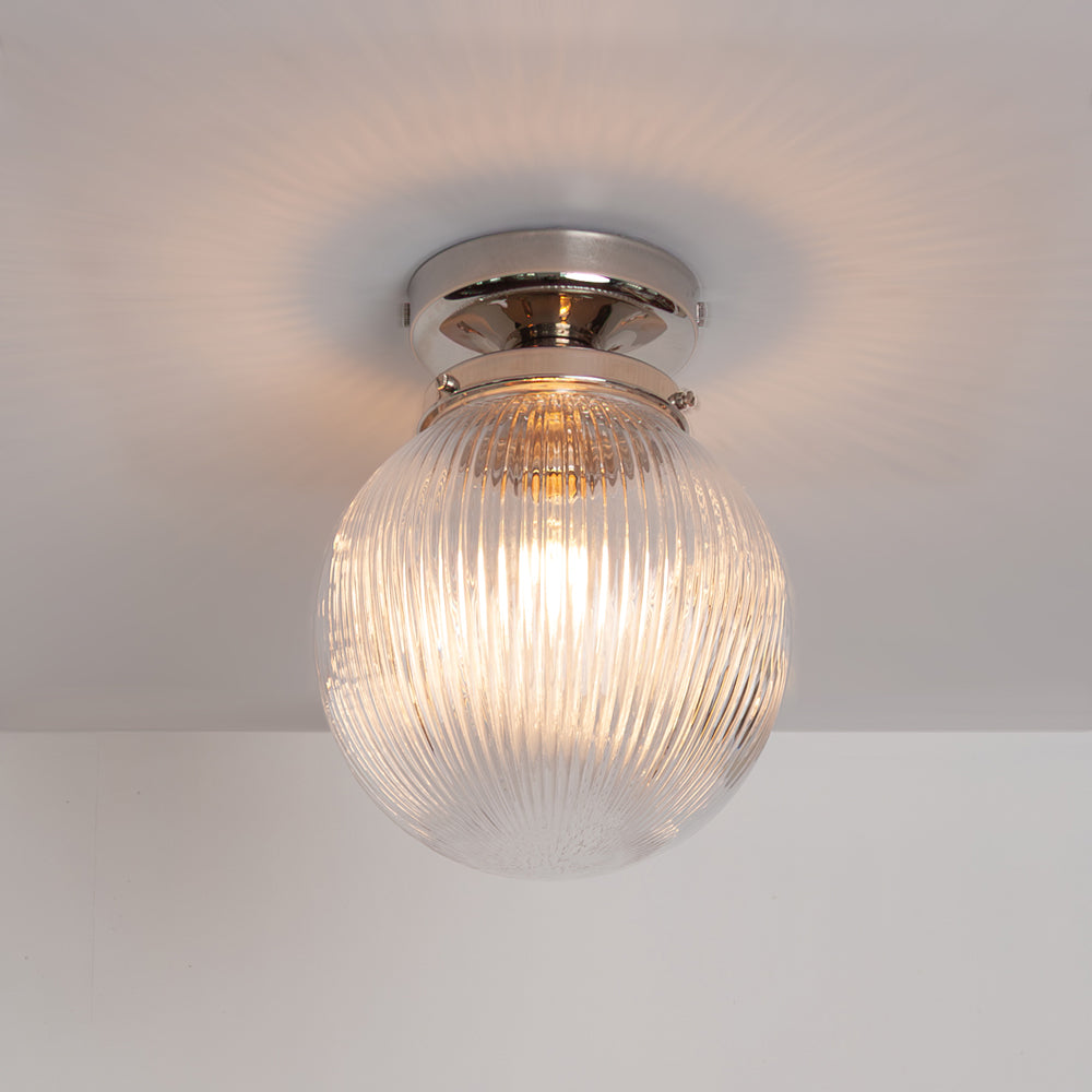 Clear Reeded Glass Globe Ceiling Light