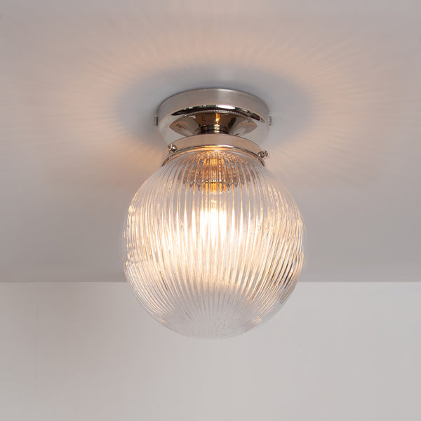 Clear Reeded Glass Globe Ceiling Light