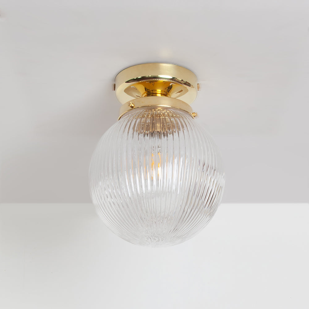 Clear Reeded Glass Globe Ceiling Light