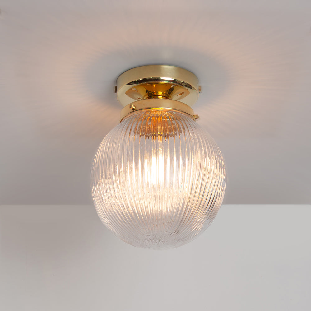 Clear Reeded Glass Globe Ceiling Light