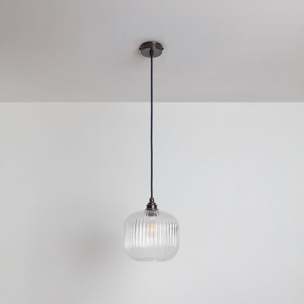 Small Clear Reeded Glass Pendant Light