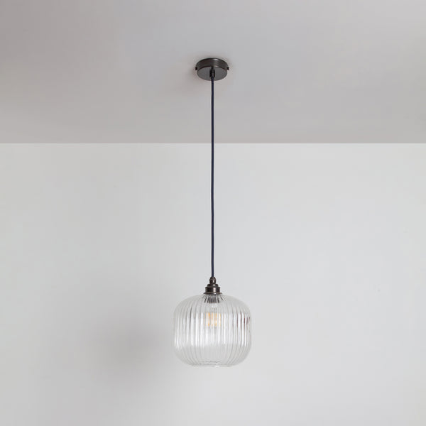 Small Clear Reeded Glass Pendant Light