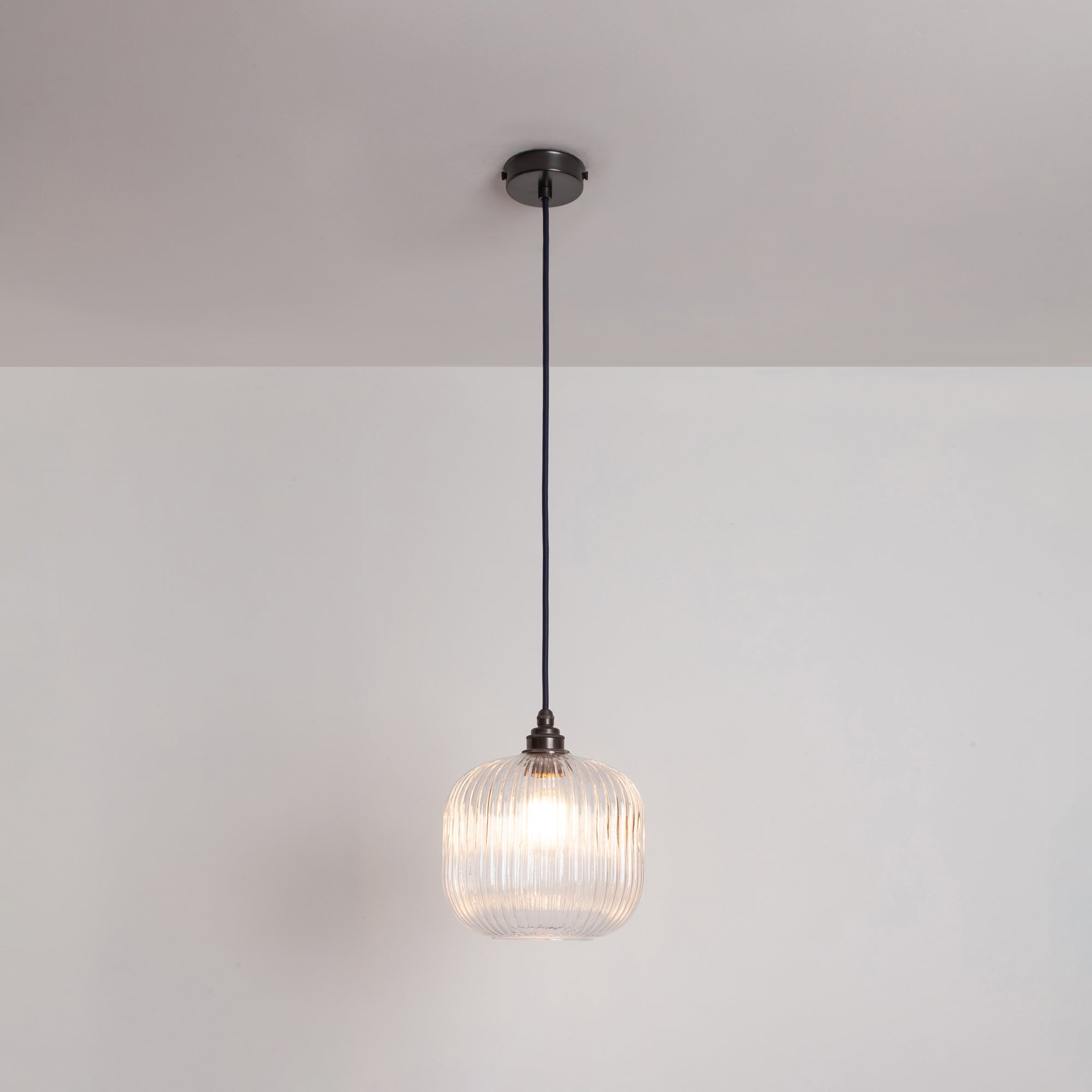Small Clear Reeded Glass Pendant Light