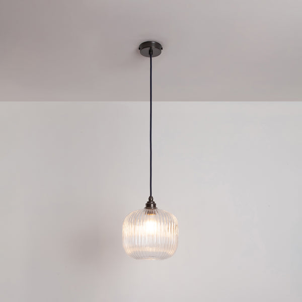 Small Clear Reeded Glass Pendant Light