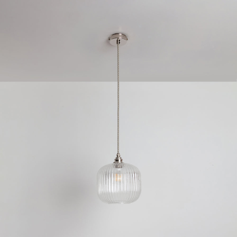 Small Clear Reeded Glass Pendant Light