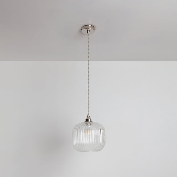 Small Clear Reeded Glass Pendant Light