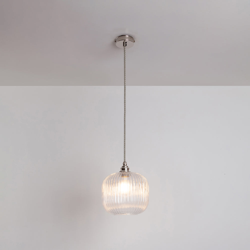Small Clear Reeded Glass Pendant Light