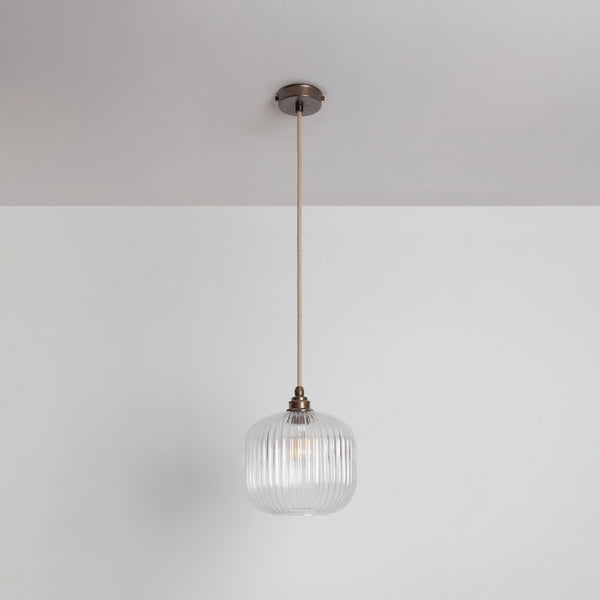 Small Clear Reeded Glass Pendant Light
