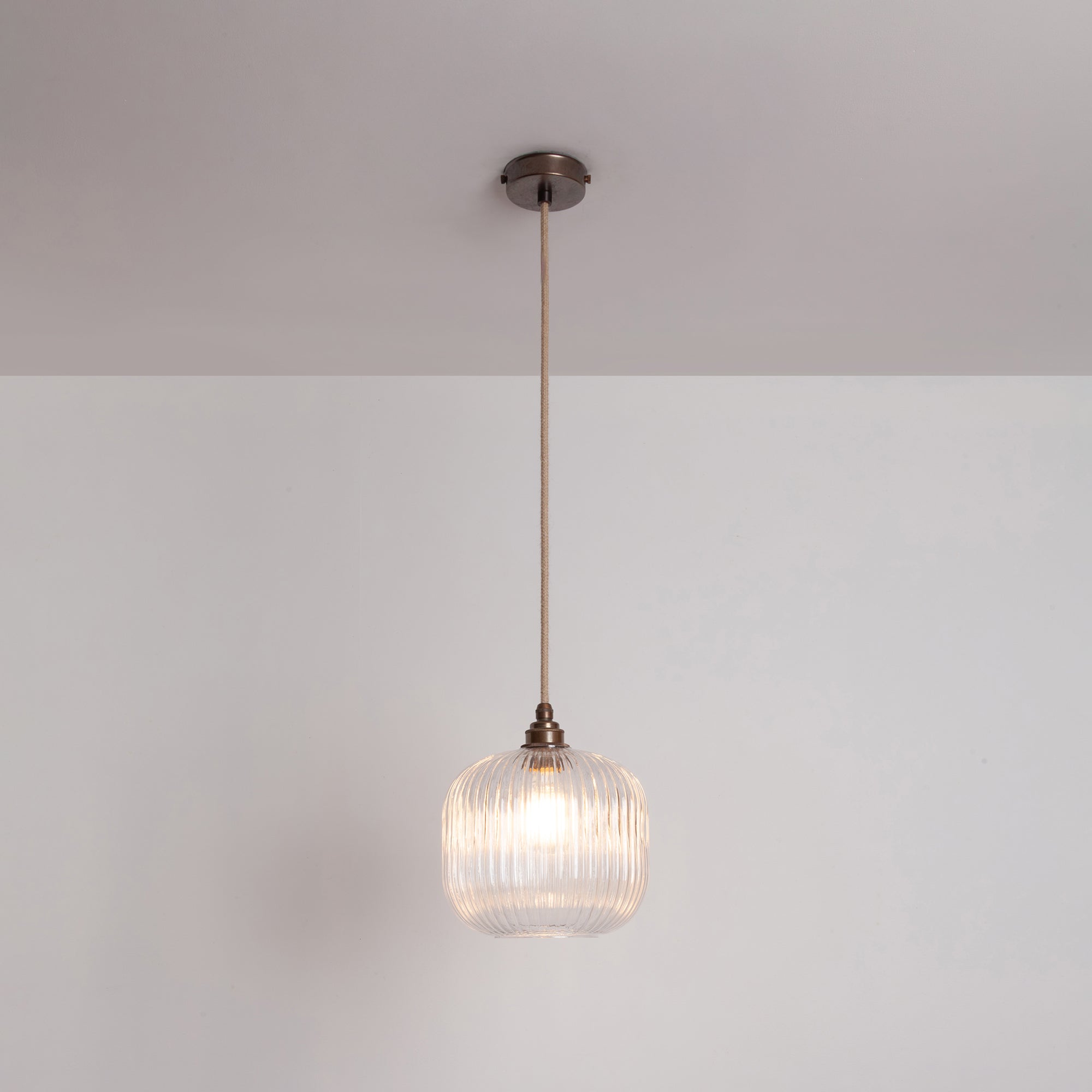 Small Clear Reeded Glass Pendant Light